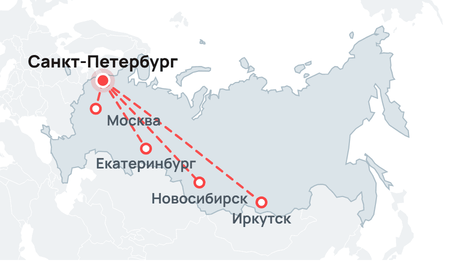 Карта России с маршрутами доставки из Санкт-Петербурга